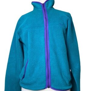 L.L. Bean Vintage Fleece Women’s Jacket Teal & Purple Embroidered Size Small